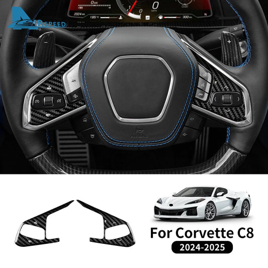 Real Hard Carbon Fiber For Chevrolet Corvette C8 2024 2025 Car Steering Wheel Button Cover Dry Carbon Interior Accessories Trim