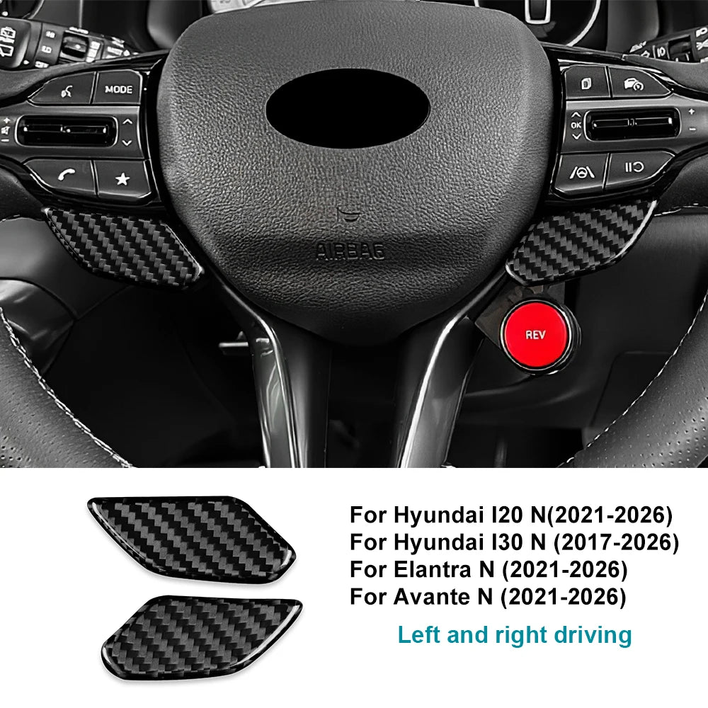 Real  Hard Dry Black Carbon Fiber Steering Wheel Sticker Hyundai i20 N/i30 N/Elantra N/Avante N 2021 2022 2023 2024 2025 2026