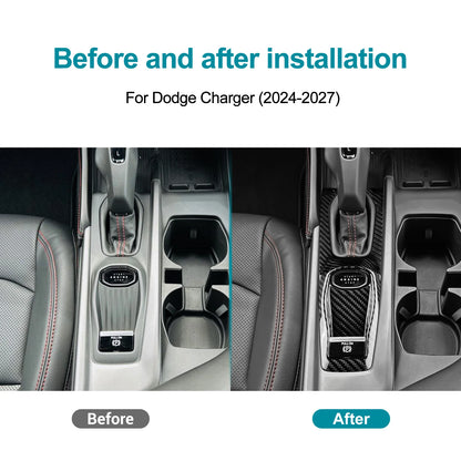 Sticker For Dodge Charger 2024 2025 2026 2027 Real Hard Dry Carbon Fiber Car Gear Shift Frame Panel Interior Accessories