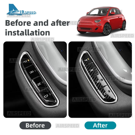 Real Hard Dry Carbon Fiber For Fiat 500e 2020 2021 2022 2023 2024 2025 2026 Abarth 595e 2022-2026 Car Gear Button Frame Sticker - detail view
