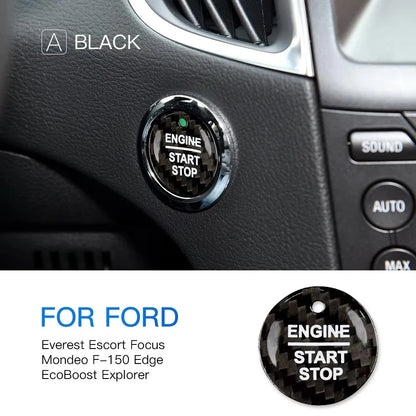 Real Hard Carbon Fiber for Ford Everest Mondeo Ecoboost Escort F150 Explorer Focus Edge Car Ignition Start Button Cover Sticker - detail view 8