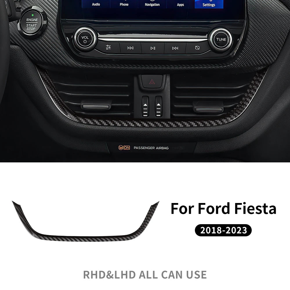 For Ford Fiesta 2018 2019 2020 2021 2022 2023 Real Dry Hard Carbon Fiber Center Console Air Vent Trim Cover Car Accessories - detail view 7