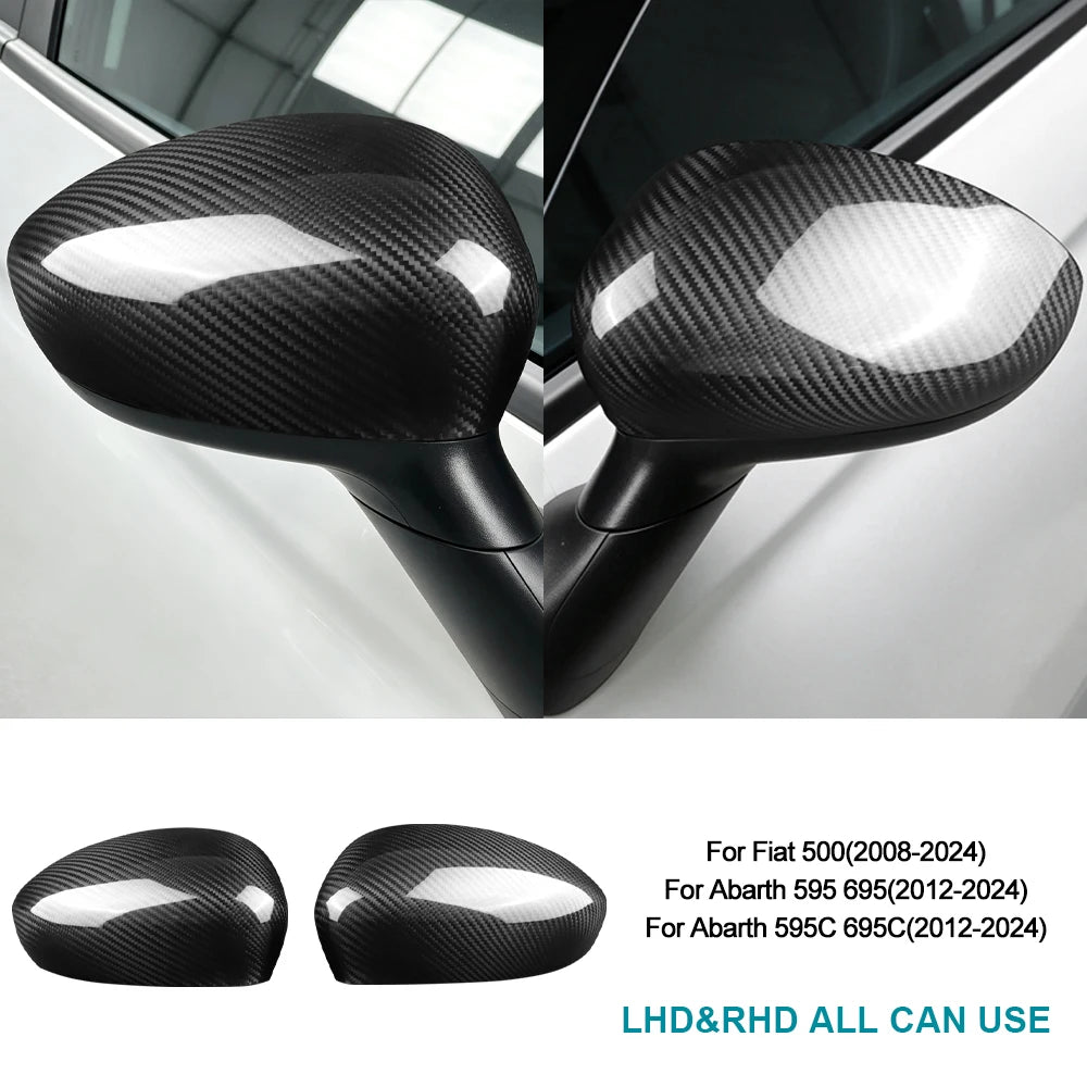 Replacement Rear View Mirror Cover For Fiat 500 2008-2024/Abarth 595 695 595C 695C 2012-2024 Car Real Hard Dry Carbon Fiber