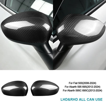 Replacement Rear View Mirror Cover For Fiat 500 2008-2024/Abarth 595 695 595C 695C 2012-2024 Car Real Hard Dry Carbon Fiber