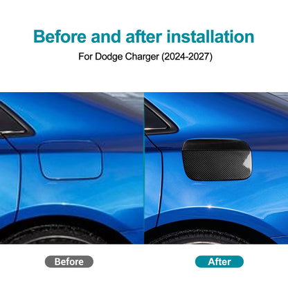 Sticker For Dodge Charger 2024 2025 2026 2027 LHD RHD Car Fuel Tank Cap Trim Real Hard Dry Carbon Fiber Exterior Accessories