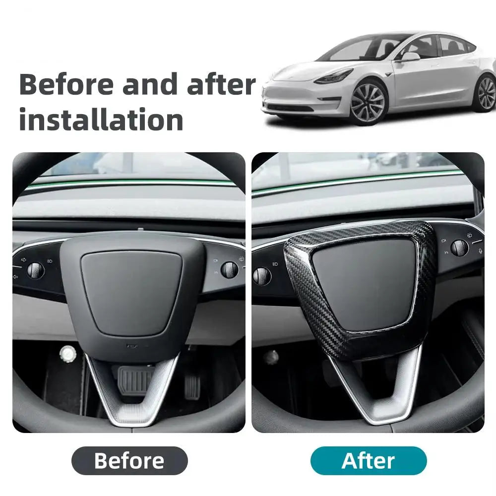 Real Hard Carbon Fiber Sticker For Tesla Model 3 Highland 2024 Car Steering Wheel Cover Interior Trim Accessories - detail view 5