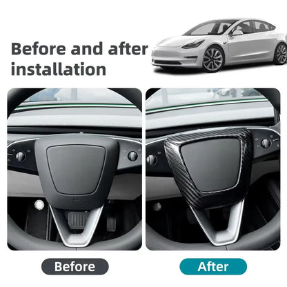 Real Hard Carbon Fiber Sticker For Tesla Model 3 Highland 2024 Car Steering Wheel Cover Interior Trim Accessories - detail view 5