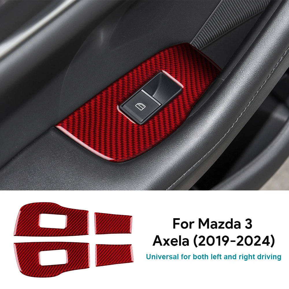 Real Soft Carbon Fiber Sticker For Mazda 3 Axela 2019 2020 2021 2022 2023 2024 2025 Car Rear Door Window Lifting Frame Panel