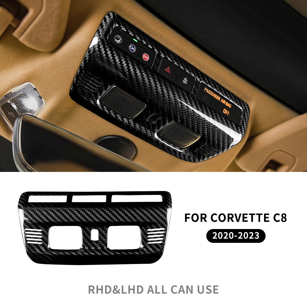 Real Hard Carbon Fiber Sticker For Chevrolet Corvette C8 2020 2021 2022 2023 Front Reading Lamp Frame Interior Accessories