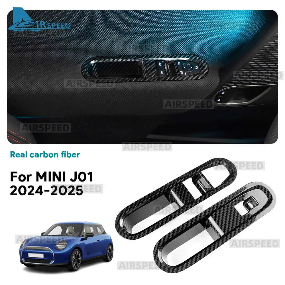 Real Hard Carbon Fiber Sticker for BMW Mini Cooper E J01 EV Electric SE 2024 2025 LHD RHD Car Door Window Switch Panel Cover - product view