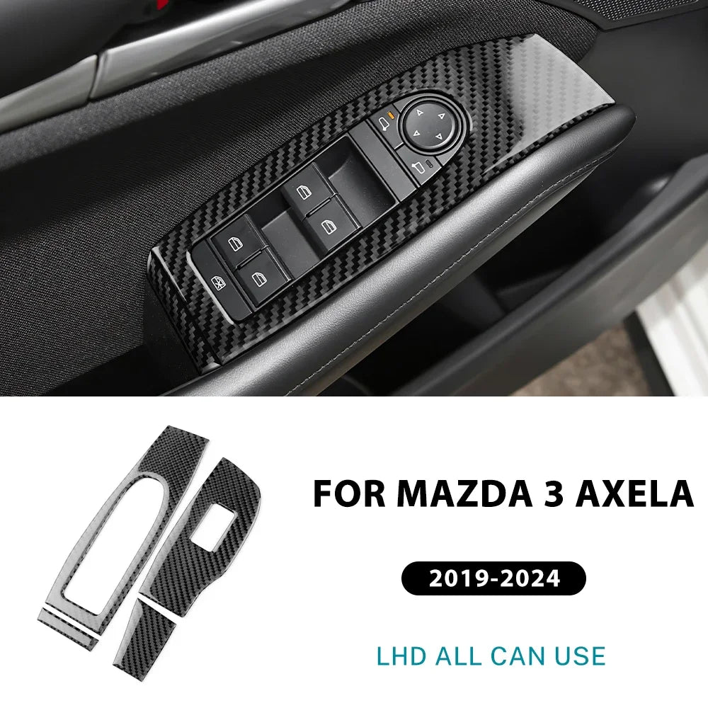 Real Soft Carbon Fiber Car Front Door Window Lift Panel Sticker For Mazda 3 BP Axela 2019 2020 2021 2022 2023 2025 LHD RHD