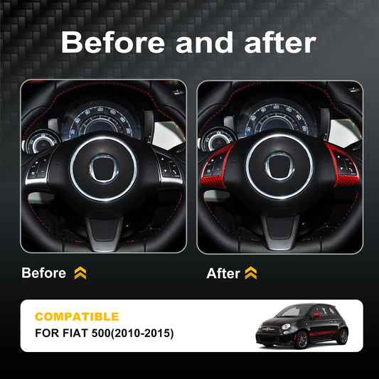 Real Hard Carbon Fiber Sticker For Fiat 500 Abarth 595 2010 2011 2012 2013 2014 2015 Car Steering Wheel Button Interior Trim - product view