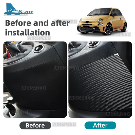 Real Carbon Fiber Car Gear Shift Panel Anti-Kick For Abarth 595 695 595C 695C/Fiat 500 2016 2017 2018 2019 2020-2024 3K Cloth - detail view