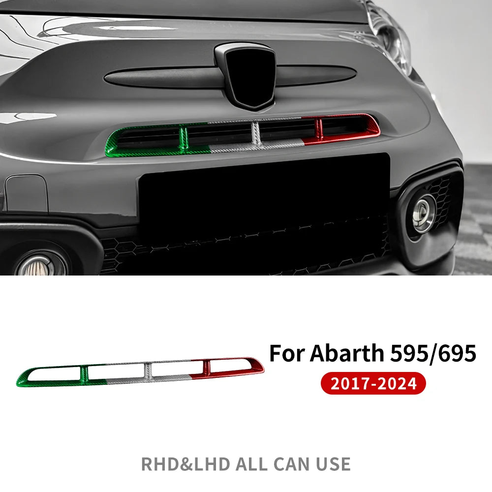 Real Hard Carbon Fiber Sticker For Abarth 595 2017 2018 2019 2020 2021 2022 2023 2024 Front Center Grille Tricolor Carbon Trim