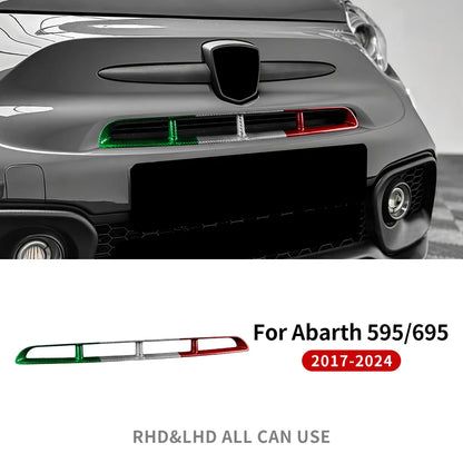 Real Hard Carbon Fiber Sticker For Abarth 595 2017 2018 2019 2020 2021 2022 2023 2024 Front Center Grille Tricolor Carbon Trim