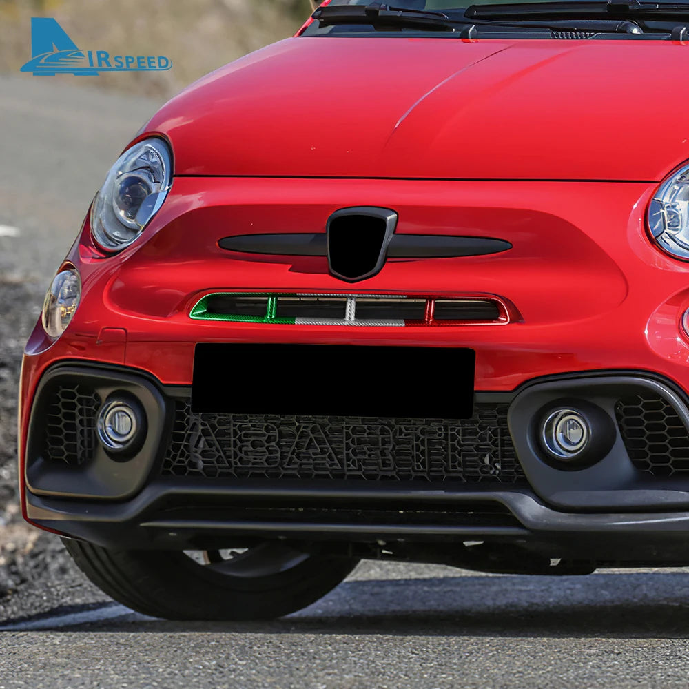 Real Hard Carbon Fiber Sticker For Abarth 595 2017 2018 2019 2020 2021 2022 2023 2024 Front Center Grille Tricolor Carbon Trim