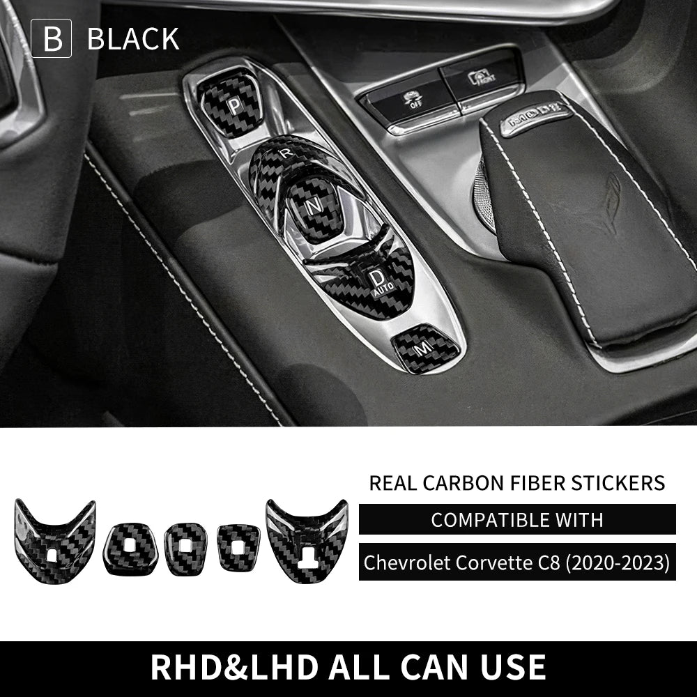 Real Hard Carbon Fiber For Chevrolet Corvette C8 2020 2021 2022 2023 Car Console Gear Shift Button Sticker Accessories