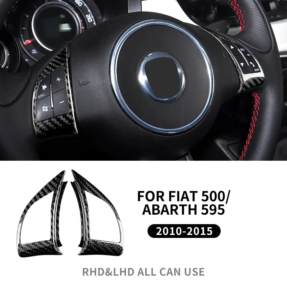 Real Hard Carbon Fiber Sticker For Fiat 500 Abarth 595 2010 2011 2012 2013 2014 2015 Car Steering Wheel Button Interior Trim - detail view 8
