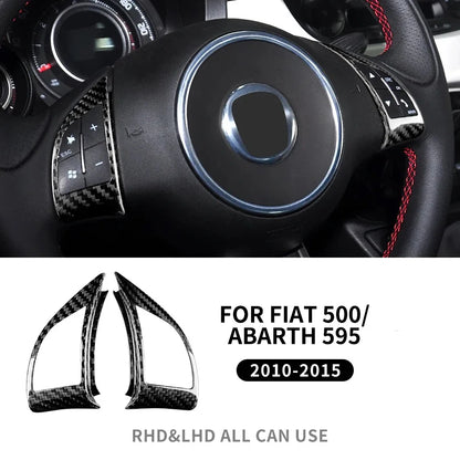 Real Hard Carbon Fiber Sticker For Fiat 500 Abarth 595 2010 2011 2012 2013 2014 2015 Car Steering Wheel Button Interior Trim - detail view 8