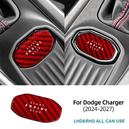 Sticker For Dodge Charger 2024 2025 2026 2027 Real Hard Dry Carbon Fiber Car Start Stop Button Frame Interior Accessories