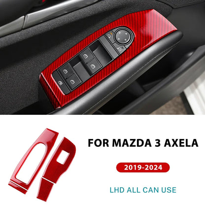 Real Soft Carbon Fiber Car Front Door Window Lift Panel Sticker For Mazda 3 BP Axela 2019 2020 2021 2022 2023 2025 LHD RHD