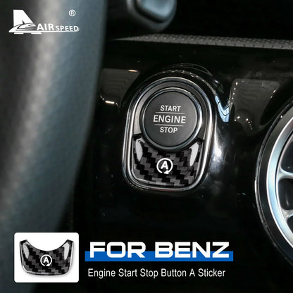 Real Carbon Fiber Sticker Trim for Mercedes Benz A Class W177 GLB X247 CLA AMG W247 Car Engine Start Stop Button A  Accessories