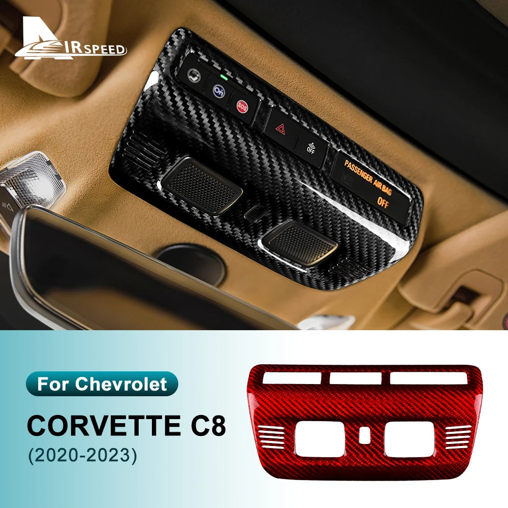 Real Hard Carbon Fiber Sticker For Chevrolet Corvette C8 2020 2021 2022 2023 Front Reading Lamp Frame Interior Accessories