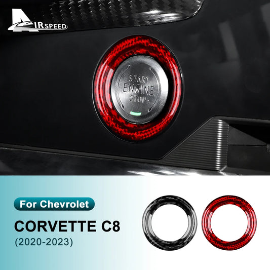 Real Hard Carbon Fiber Car Engine Start Button Ring Cover Trim Sticker For Chevrolet Corvette C8 2020 2021 2022 2023 Accessories
