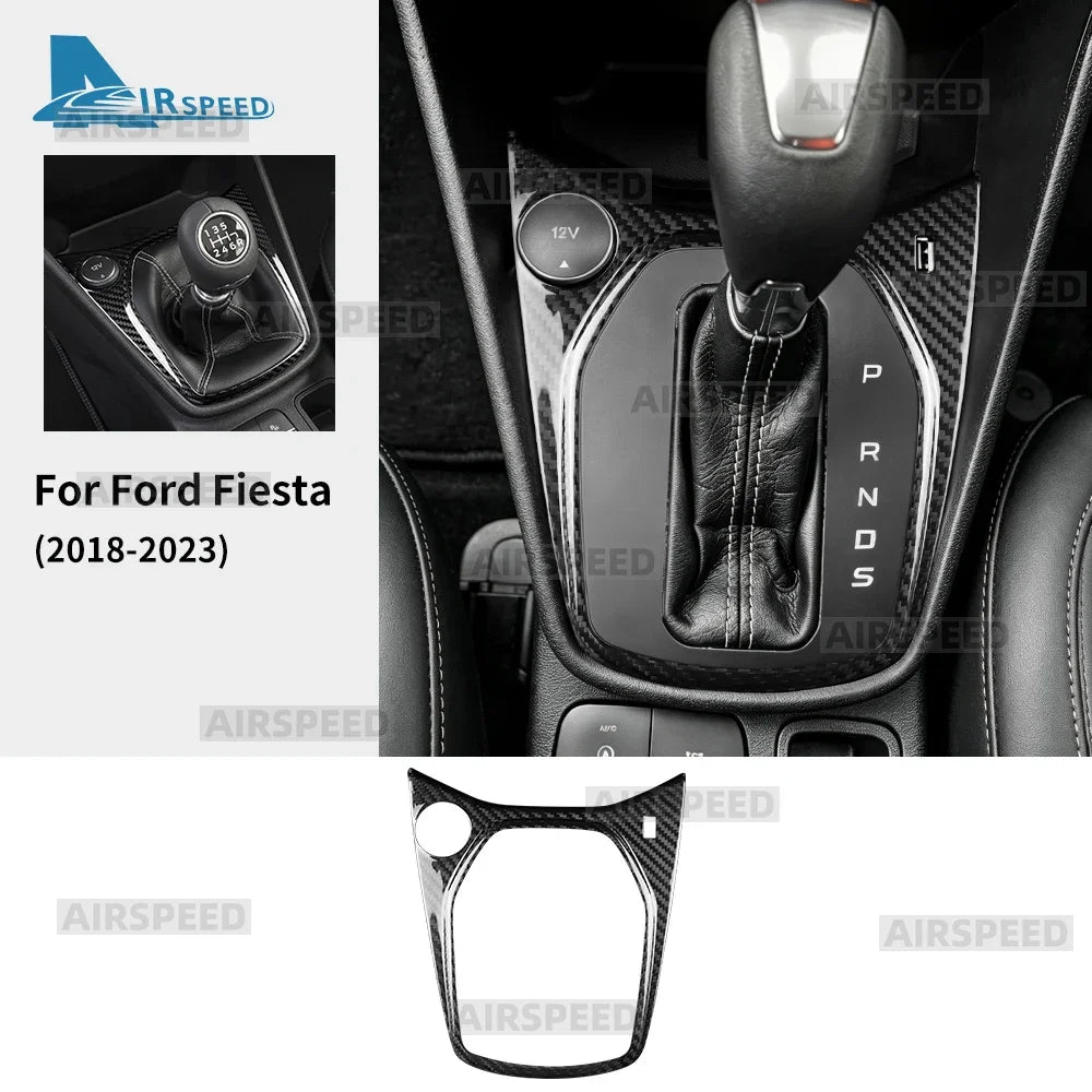 Hard Dry Carbon Fiber Gear Shift Panel Frame Cover Sticker For Ford Fiesta 2018-2023 RHD Car Interior Accessories - detail view