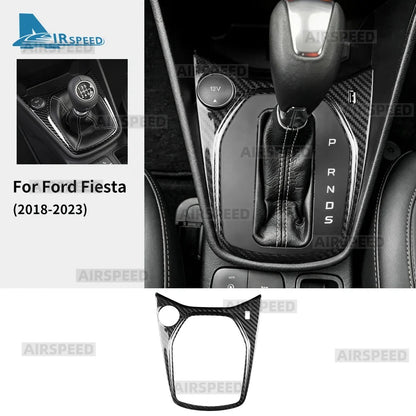 Hard Dry Carbon Fiber Gear Shift Panel Frame Cover Sticker For Ford Fiesta 2018-2023 RHD Car Interior Accessories - detail view