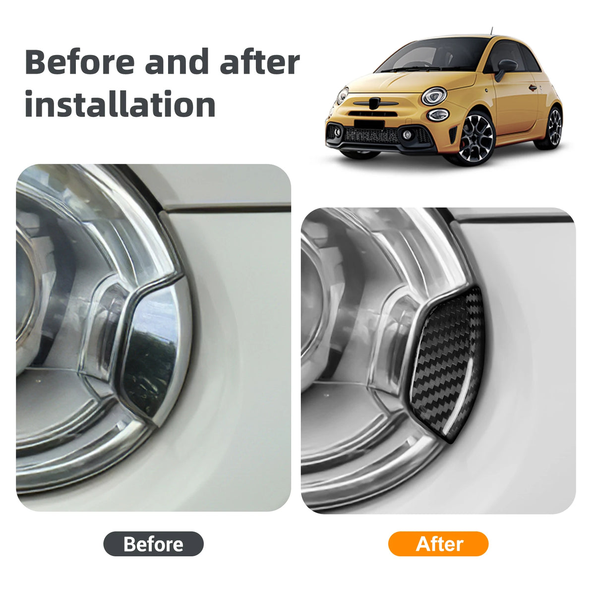 Real Dry Hard Carbon Fiber Car Headlight Spray Cover Sticker For Abarth 595 695 595C 695C 2012-2024, Fiat 500 500C 2009-2024