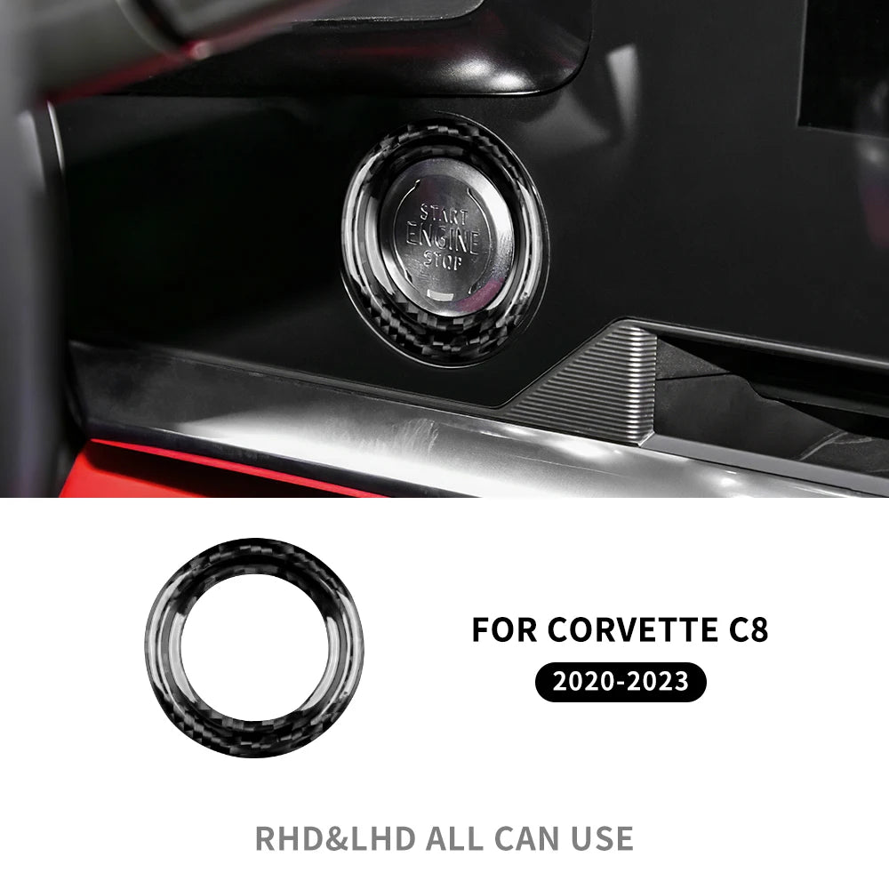 Real Hard Carbon Fiber Car Engine Start Button Ring Cover Trim Sticker For Chevrolet Corvette C8 2020 2021 2022 2023 Accessories