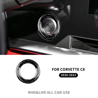 Real Hard Carbon Fiber Car Engine Start Button Ring Cover Trim Sticker For Chevrolet Corvette C8 2020 2021 2022 2023 Accessories