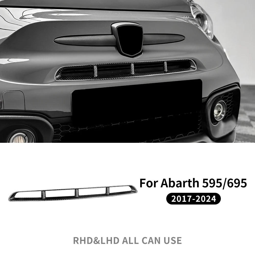 Real Hard Carbon Fiber Sticker For Abarth 595 2017 2018 2019 2020 2021 2022 2023 2024 Front Center Grille Tricolor Carbon Trim
