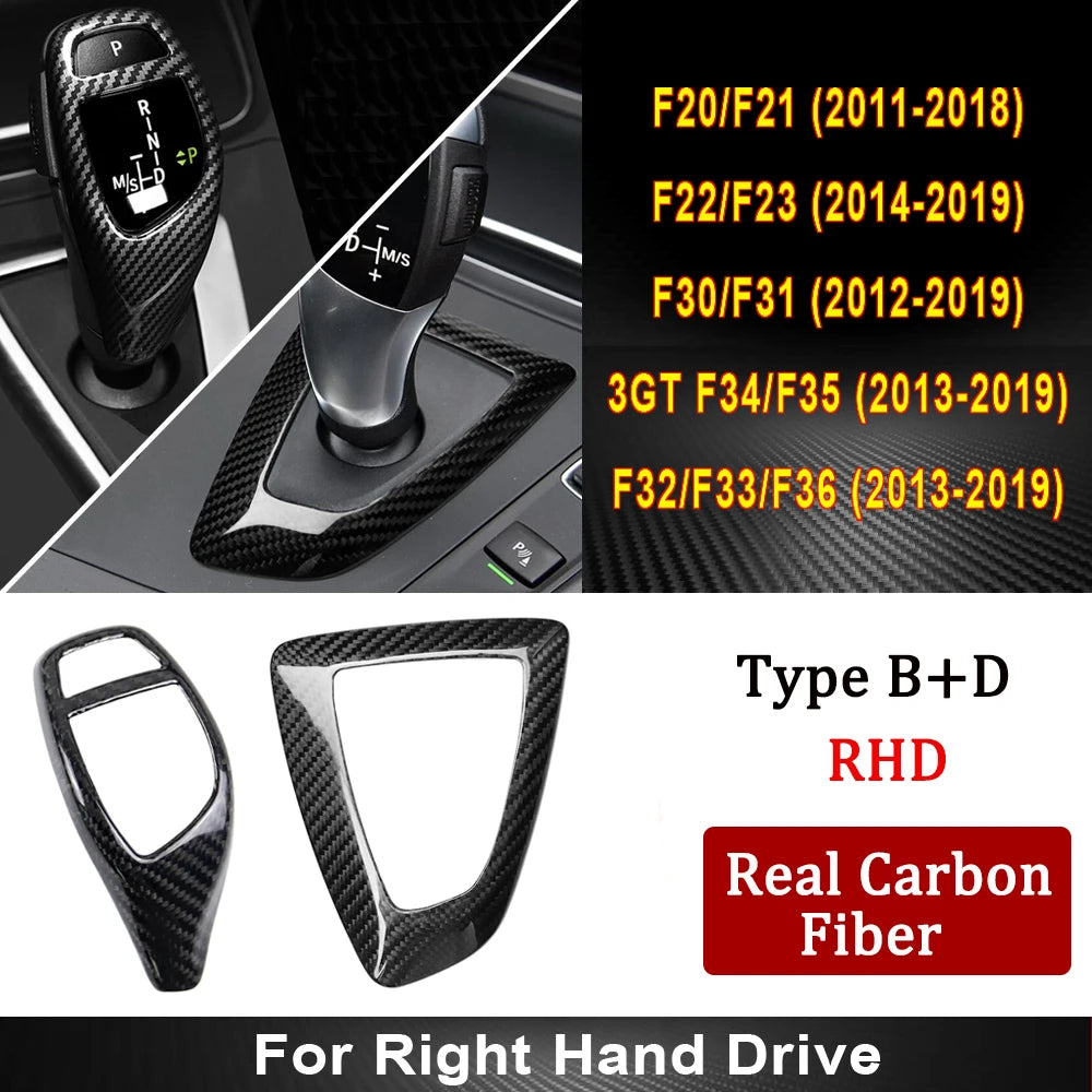 Real Carbon Fiber for BMW F30 F10 F15 F07 F20 F21 F22 F32 F34 F35 5GT Car Gear Shift Panel Frame Gear Knob Cover Head Trim