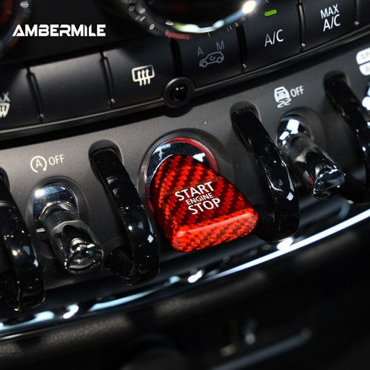 MINI F Series 206 Push Start Button Sticker Red Dry Carbon Fiber Trim - product view