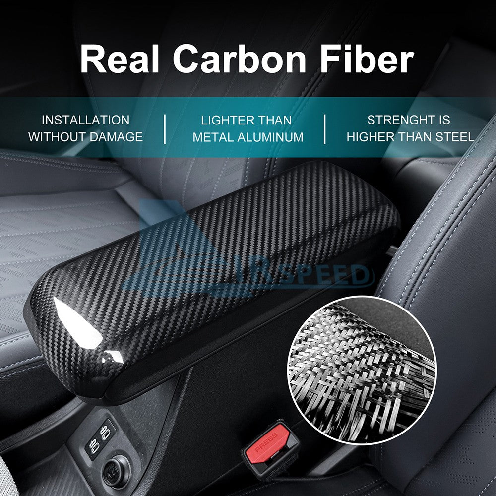 Black Hard Carbon Fiber Armrest Panel Cover Trim for MINI F65, F66 & F67 (2024-2025) - detail view 4