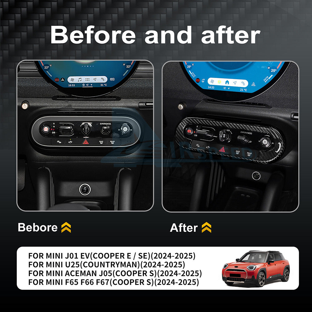 Black Dry Carbon Center Control Shift Button Trim MINI J01 J05 U25 F65 2024-25 - detail view 3