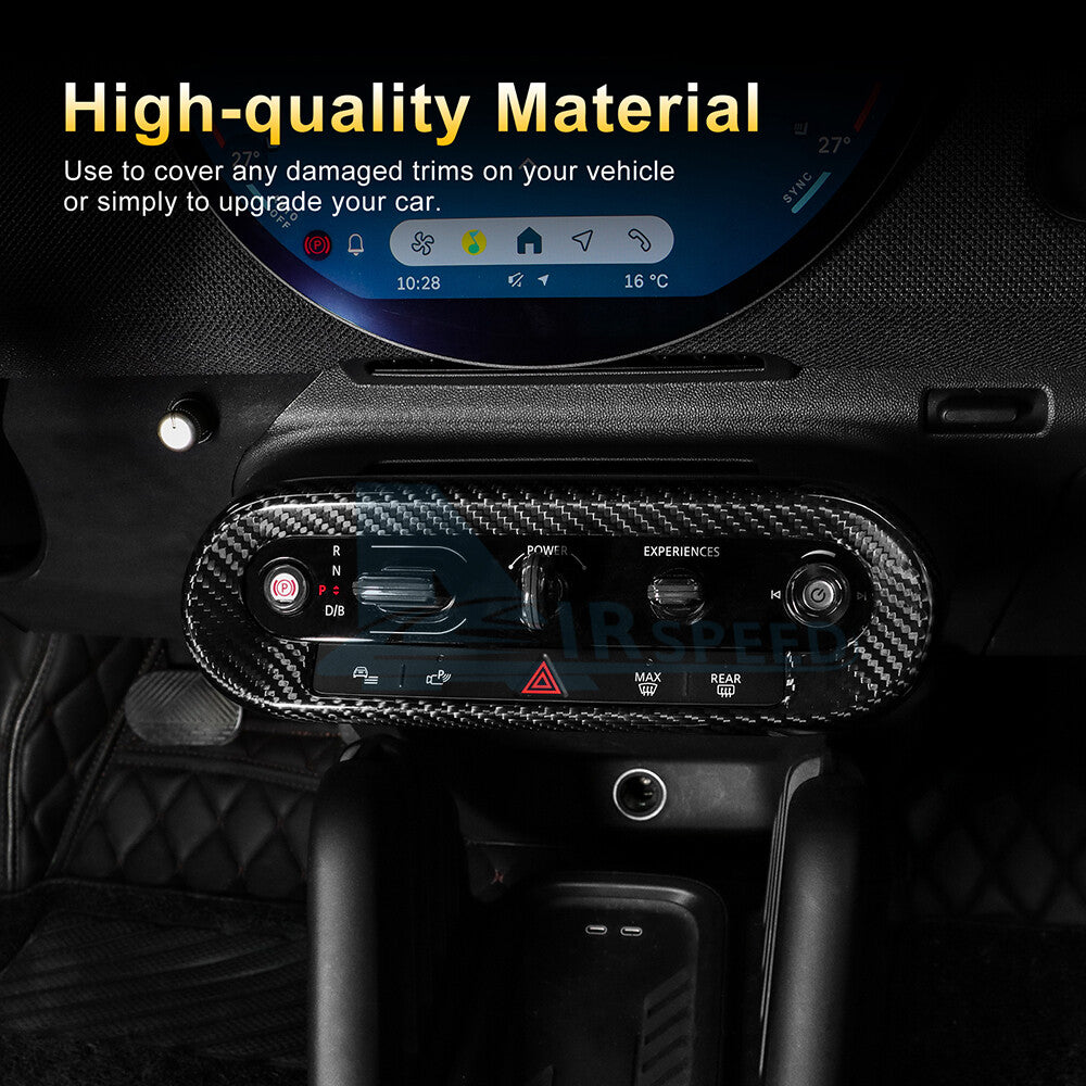 Black Dry Carbon Center Control Shift Button Trim MINI J01 J05 U25 F65 2024-25 - detail view 4