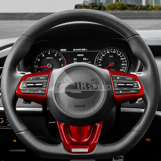 Carbon Fiber RED Real Hard Steering Wheel Cover Trim For Kia Stinger 2018-2023 - detail view