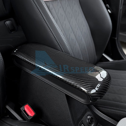 Black Hard Carbon Fiber Armrest Panel Cover Trim for MINI F65, F66 & F67 (2024-2025) - detail view 6