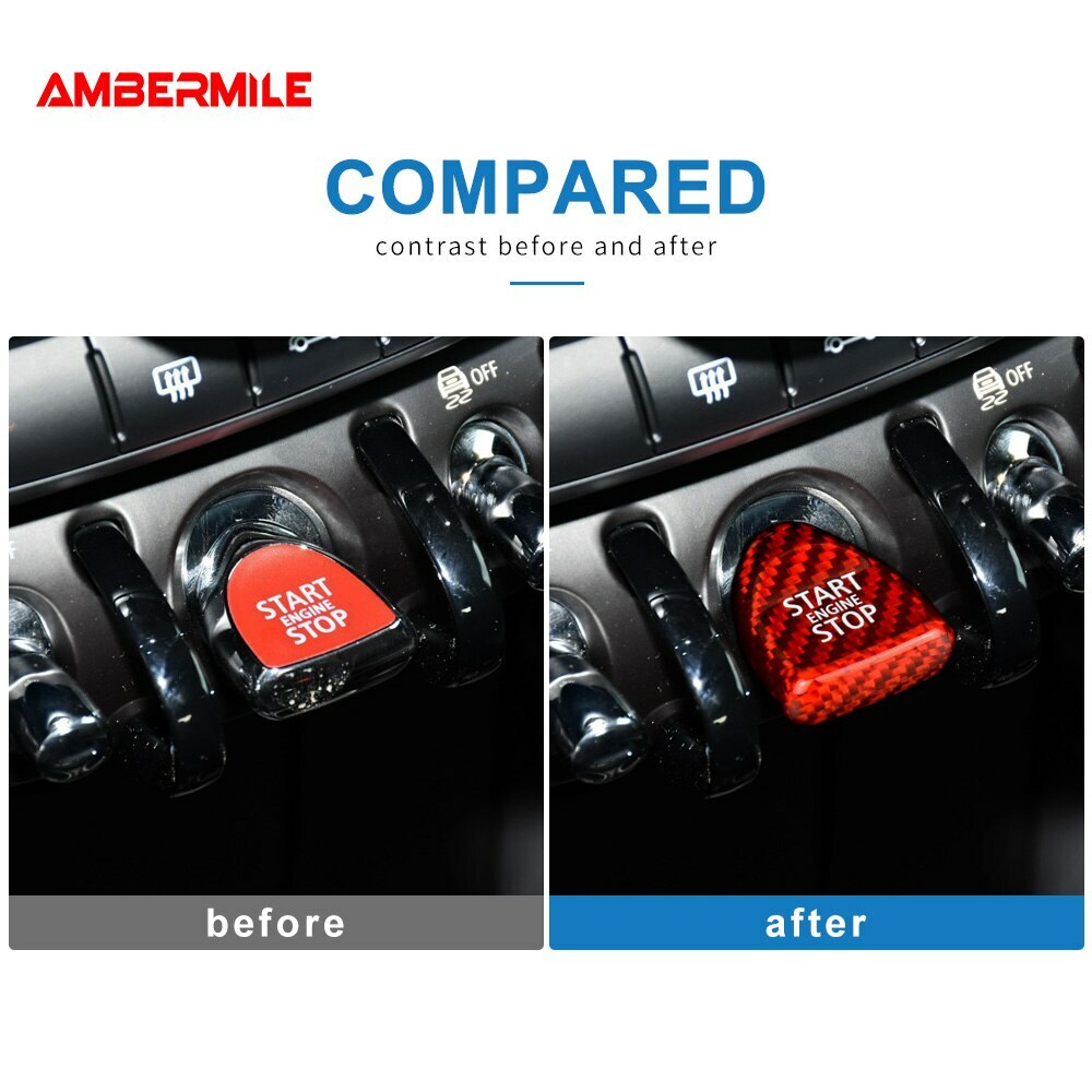 MINI F Series 206 Push Start Button Sticker Red Dry Carbon Fiber Trim - detail view 3