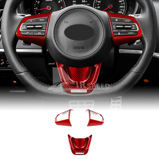 Carbon Fiber RED Real Hard Steering Wheel Cover Trim For Kia Stinger 2018-2023 - product view