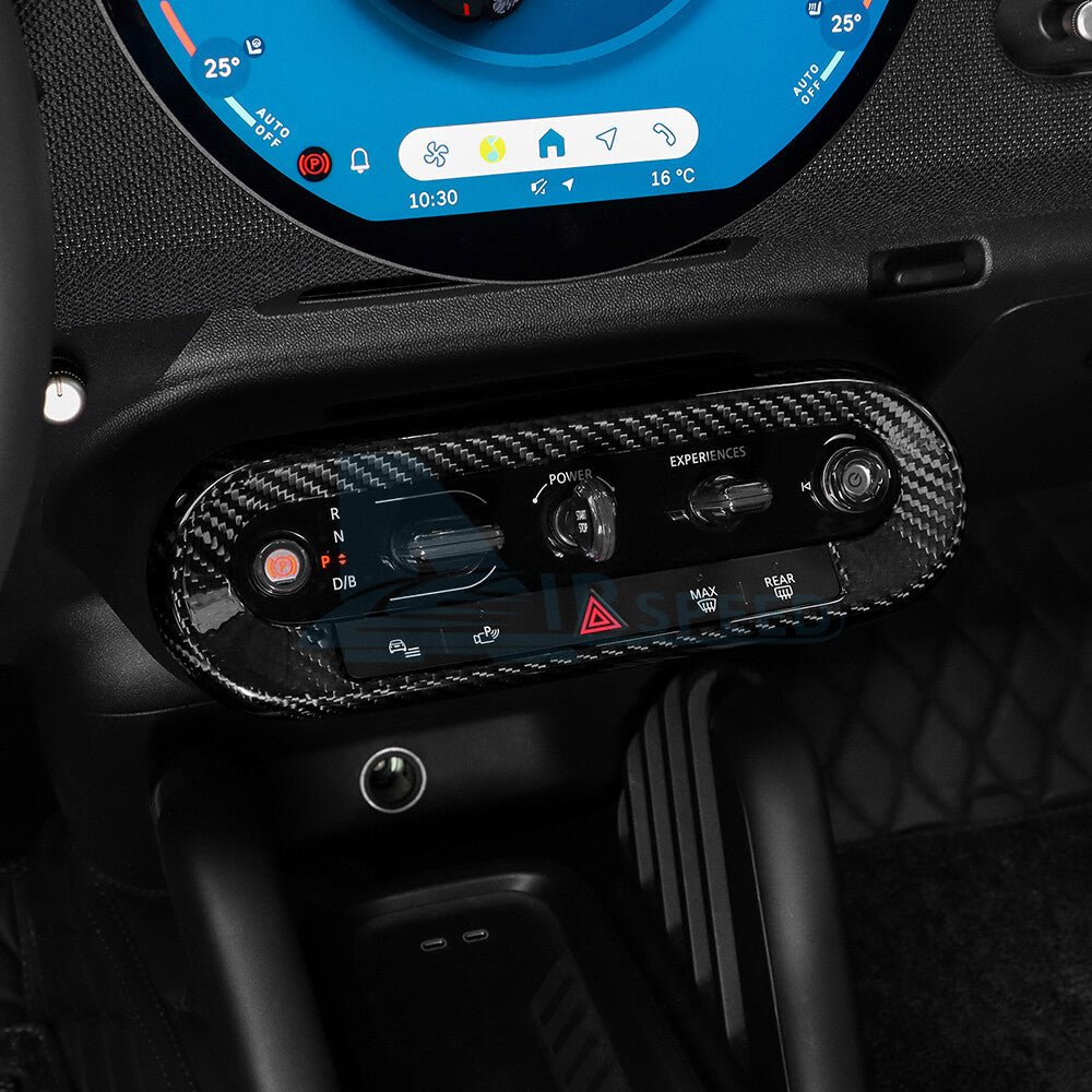 Black Dry Carbon Center Control Shift Button Trim MINI J01 J05 U25 F65 2024-25 - detail view 6