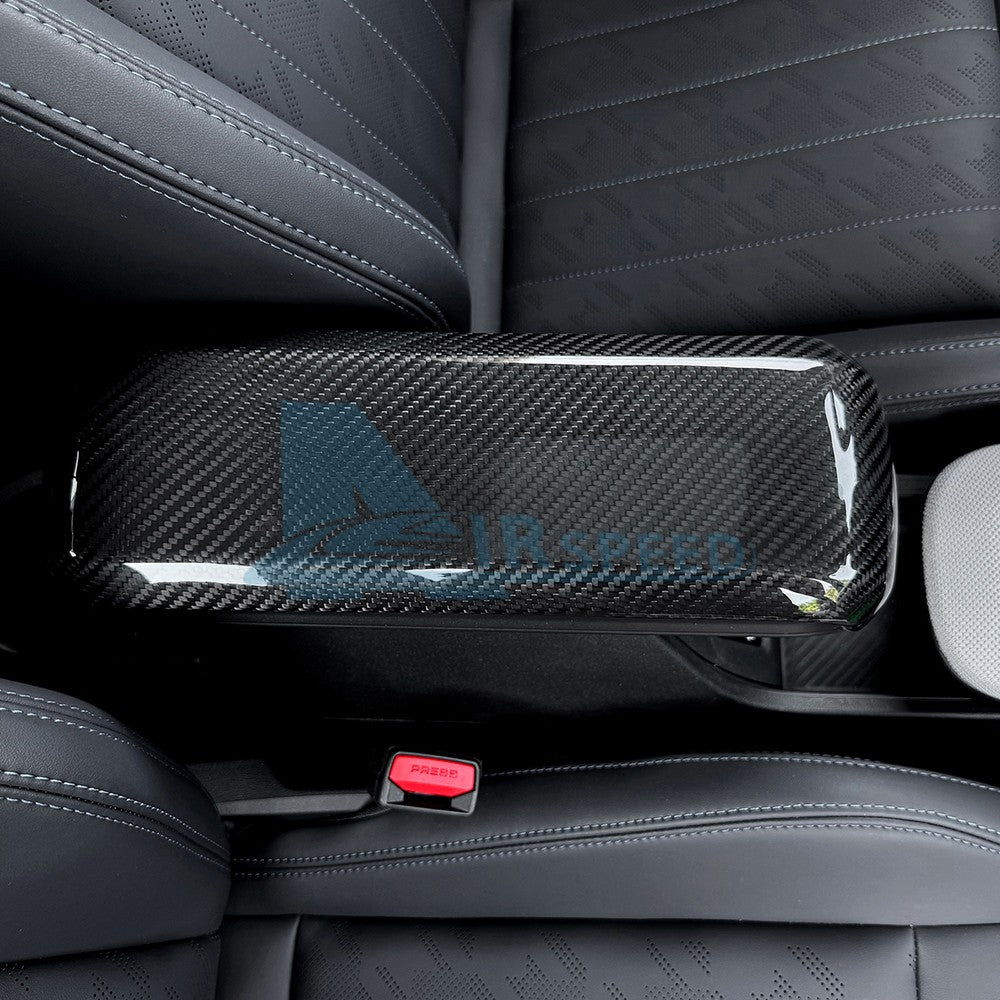 Black Hard Carbon Fiber Armrest Panel Cover Trim for MINI F65, F66 & F67 (2024-2025) - detail view 7