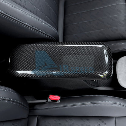 Black Hard Carbon Fiber Armrest Panel Cover Trim for MINI F65, F66 & F67 (2024-2025) - detail view 7